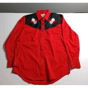 Vtg Women's Cowgirl Western Country Charmers Red Black Long Snap Up Small Aztec
